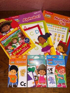 Fisher Price Little People Workbooks and Flashcards with Sticker Book set of 6